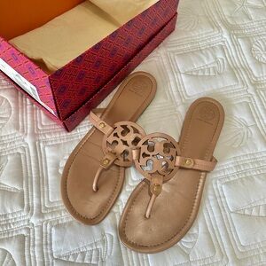 Tory Burch Beige Sandals with Logo Detail